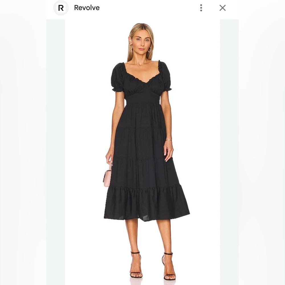 Astr Black Cinched Bust Puff Sleeve Tiered Maxi Dress